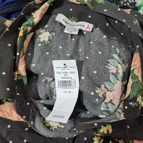 American Eagle Women Gray Floral Puff Sleeve Shirt Dress Goth Grunge Fest Sz XS - Picture 8 of 9